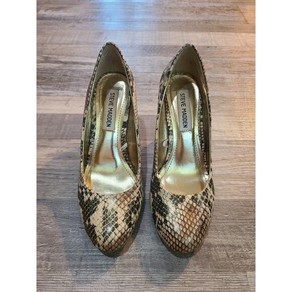 Steve madden womens 6.5 brown and tan snake skin print Lonni heels - Picture 2 of 8